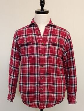 Wrangler Flannel Shacket Jacket Red Plaid Sherpa Lined Button Front Size Small